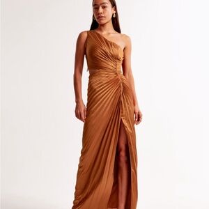Elegant One-Shoulder Brown Dress